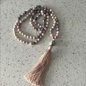 New Pink & Cream Matte Mix Rhodochrosite SemiPrecious Beads Hand Knotted Tassel